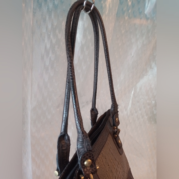 Etienne Aigner Olive Green Croc Embossed Leather Tote Bag